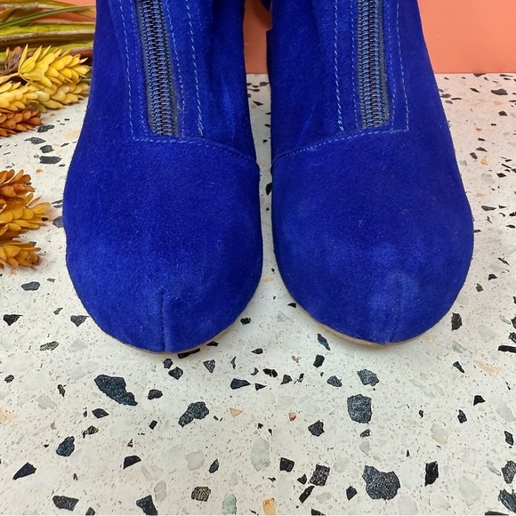 Jeffrey Campbell Blue Suede Leather Bow Back Zip Women’s Wedge Booties Sz 8.5 - Picture 3 of 13